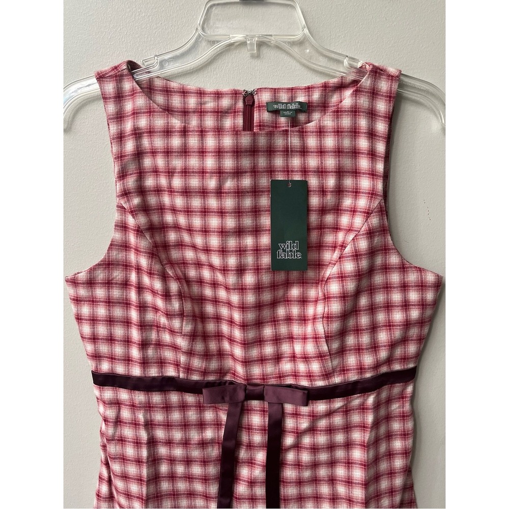 Wild Fable Sleeveless Sheath Mini Dress Womens Small Red Plaid Bow Fitted New - Picture 4 of 10